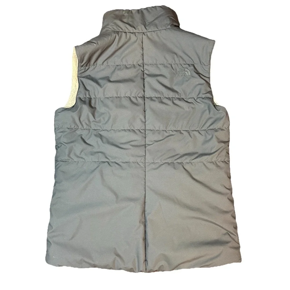 The North Face Womens Puffer Vest Dark Gray Sherpa Lined Full‎ Zip Small